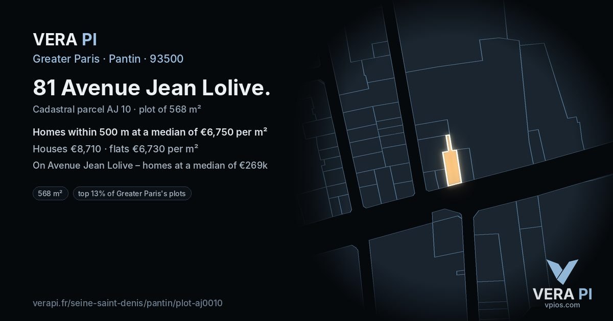 81 Avenue Jean Lolive, Pantin at night – the plot lit, the parcels around coloured by the prices near them