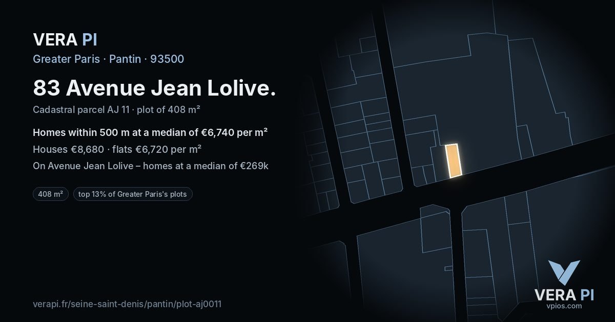 83 Avenue Jean Lolive, Pantin at night – the plot lit, the parcels around coloured by the prices near them