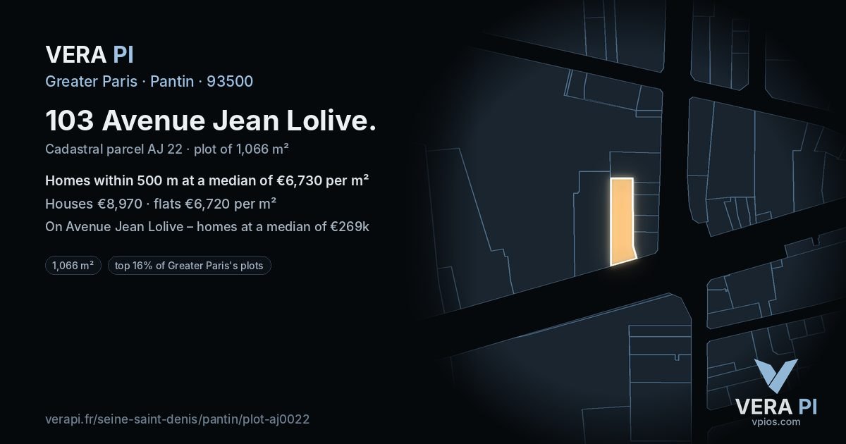 103 Avenue Jean Lolive, Pantin at night – the plot lit, the parcels around coloured by the prices near them