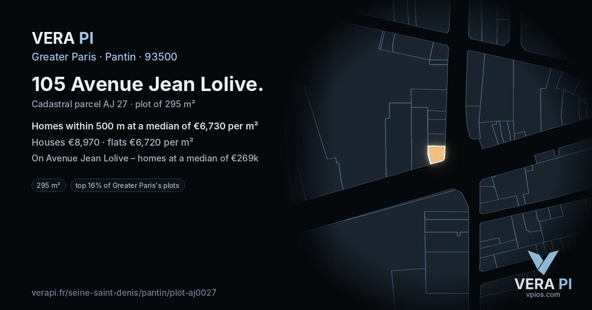 105 Avenue Jean Lolive, Pantin at night – the plot lit, the parcels around coloured by the prices near them