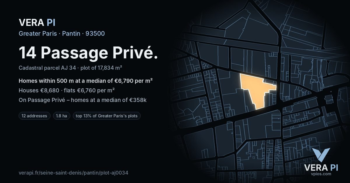 14 Passage Privé, Pantin at night – the plot lit, the parcels around coloured by the prices near them