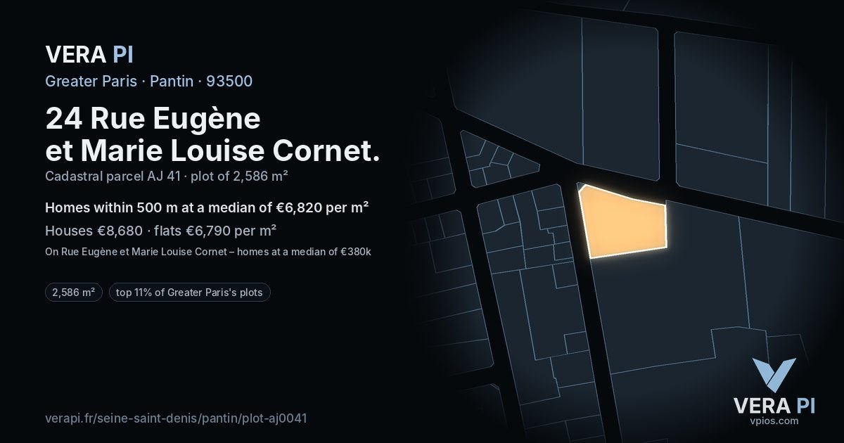 24 Rue Eugène et Marie Louise Cornet, Pantin at night – the plot lit, the parcels around coloured by the prices near them