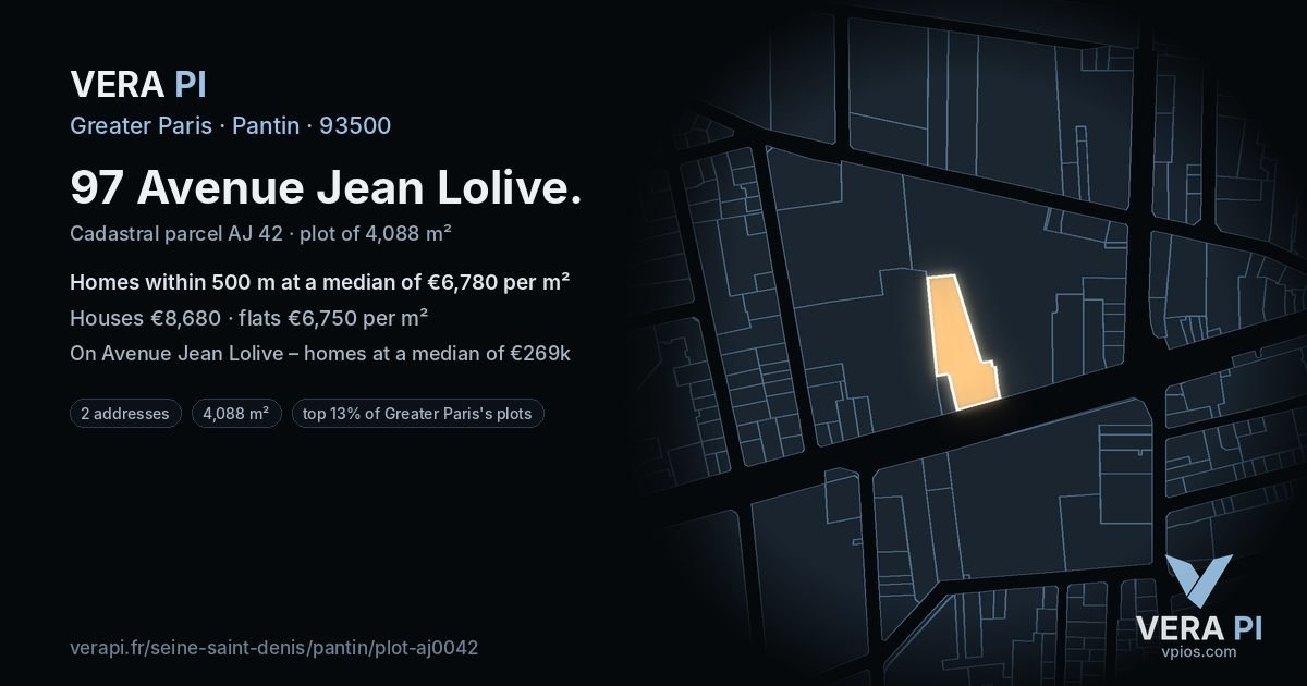 97 Avenue Jean Lolive, Pantin at night – the plot lit, the parcels around coloured by the prices near them