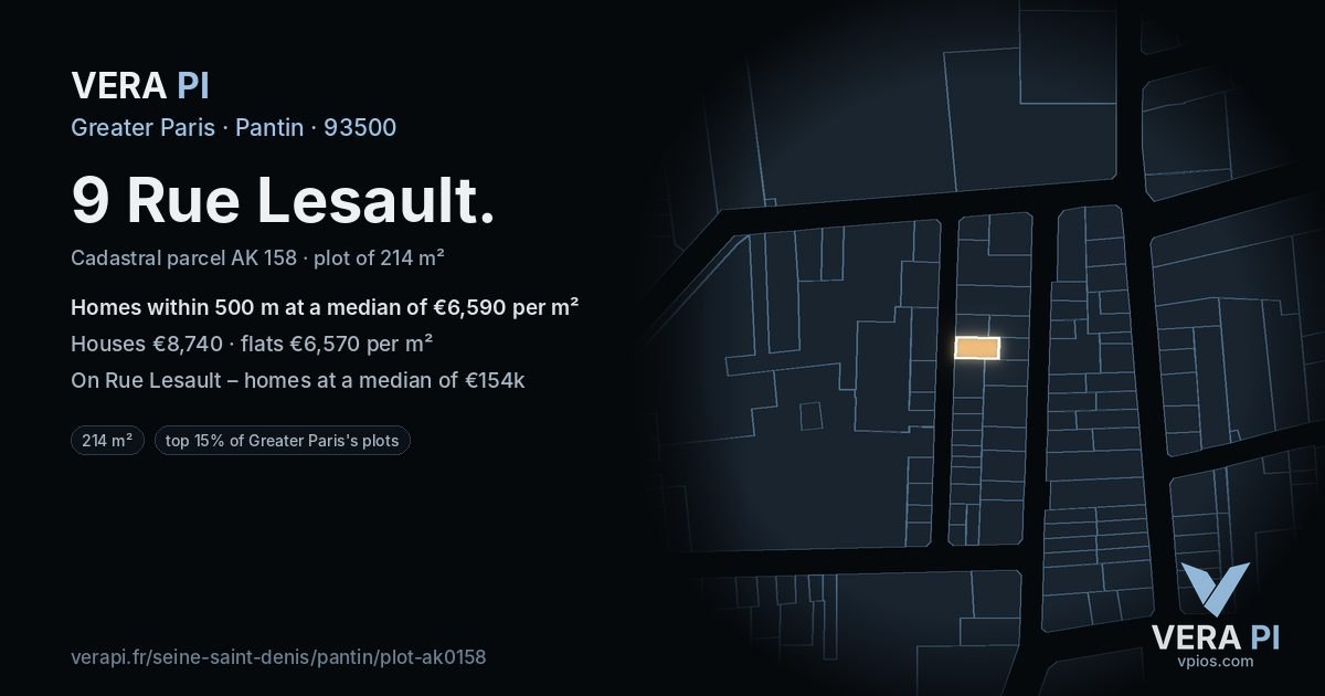 9 Rue Lesault, Pantin at night – the plot lit, the parcels around coloured by the prices near them