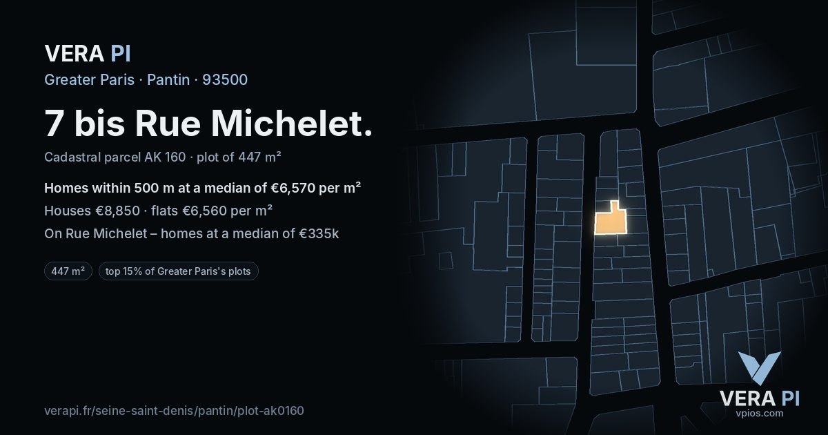 7 bis Rue Michelet, Pantin at night – the plot lit, the parcels around coloured by the prices near them