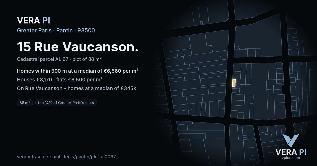 15 Rue Vaucanson, Pantin at night – the plot lit, the parcels around coloured by the prices near them