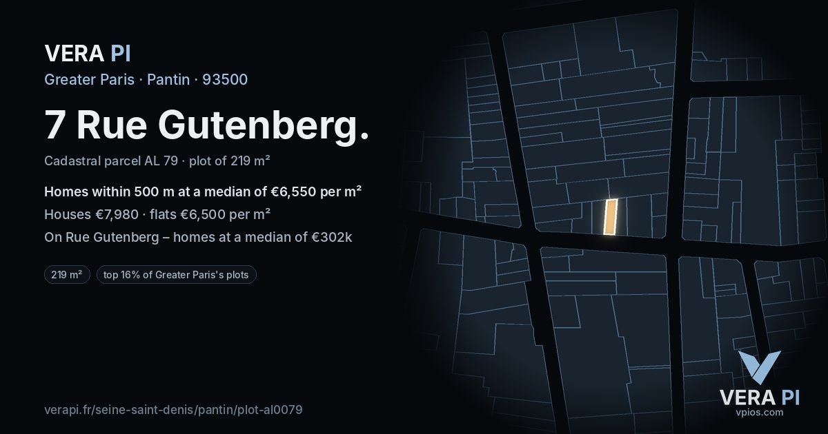 7 Rue Gutenberg, Pantin at night – the plot lit, the parcels around coloured by the prices near them