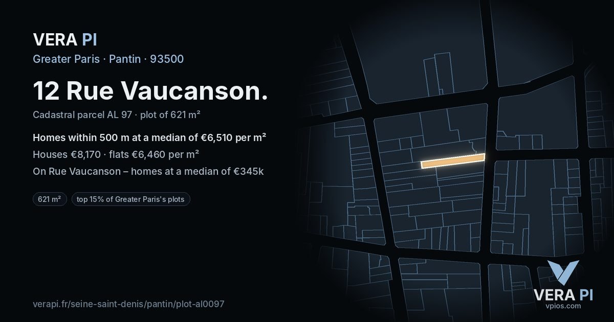 12 Rue Vaucanson, Pantin at night – the plot lit, the parcels around coloured by the prices near them