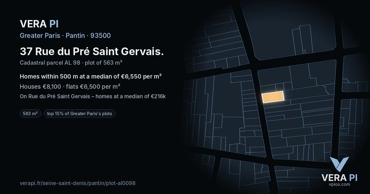 37 Rue du Pré Saint Gervais, Pantin at night – the plot lit, the parcels around coloured by the prices near them