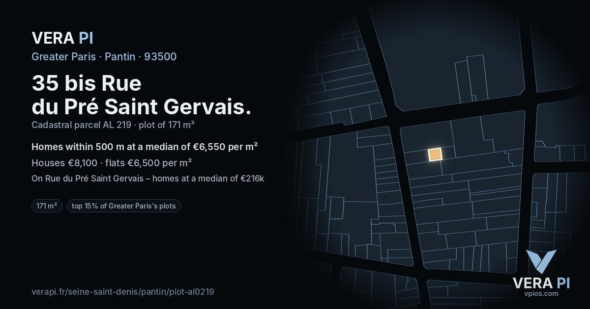 35 bis Rue du Pré Saint Gervais, Pantin at night – the plot lit, the parcels around coloured by the prices near them