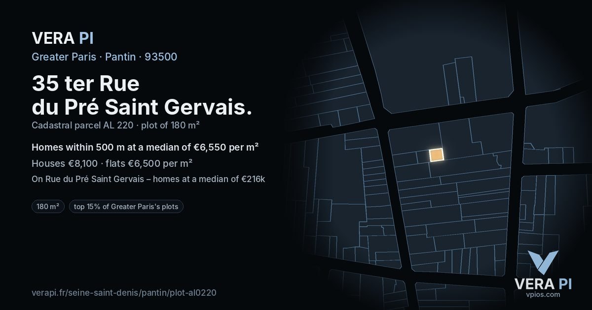 35 ter Rue du Pré Saint Gervais, Pantin at night – the plot lit, the parcels around coloured by the prices near them