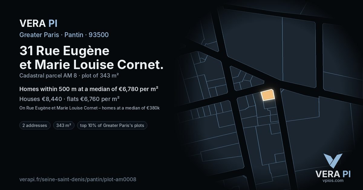 31 Rue Eugène et Marie Louise Cornet, Pantin at night – the plot lit, the parcels around coloured by the prices near them