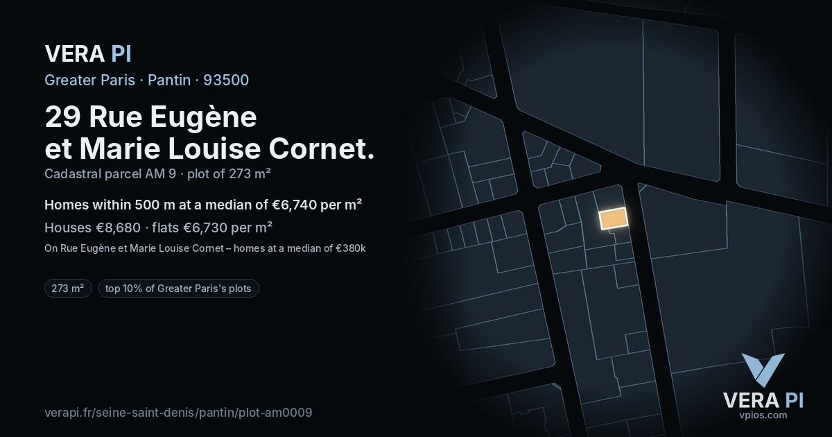 29 Rue Eugène et Marie Louise Cornet, Pantin at night – the plot lit, the parcels around coloured by the prices near them