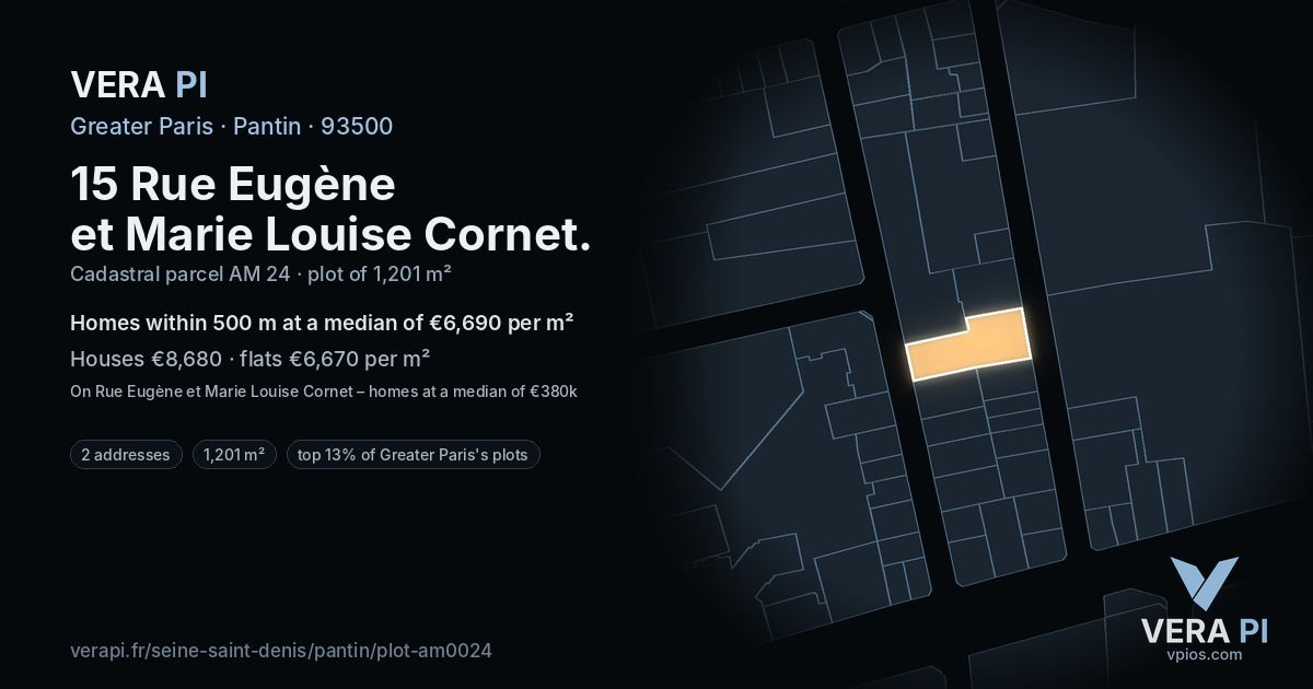 15 Rue Eugène et Marie Louise Cornet, Pantin at night – the plot lit, the parcels around coloured by the prices near them