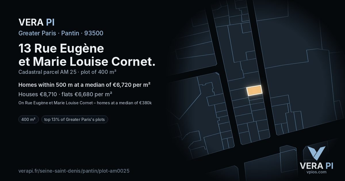 13 Rue Eugène et Marie Louise Cornet, Pantin at night – the plot lit, the parcels around coloured by the prices near them
