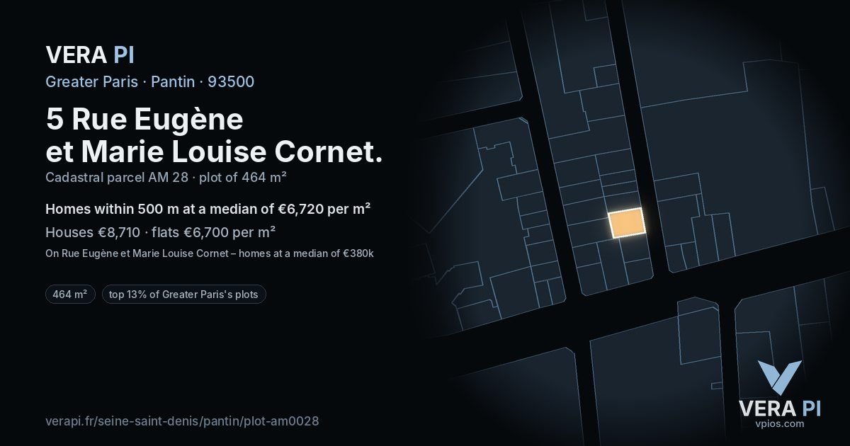 5 Rue Eugène et Marie Louise Cornet, Pantin at night – the plot lit, the parcels around coloured by the prices near them