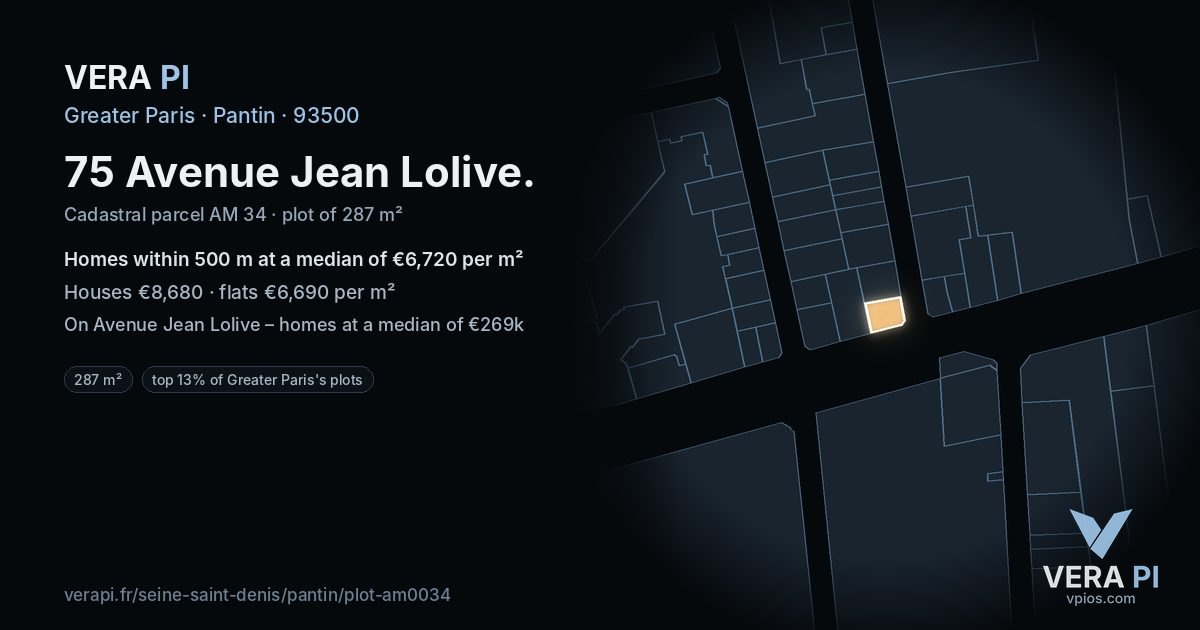 75 Avenue Jean Lolive, Pantin at night – the plot lit, the parcels around coloured by the prices near them