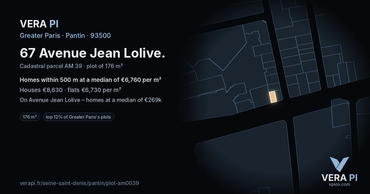 67 Avenue Jean Lolive, Pantin at night – the plot lit, the parcels around coloured by the prices near them