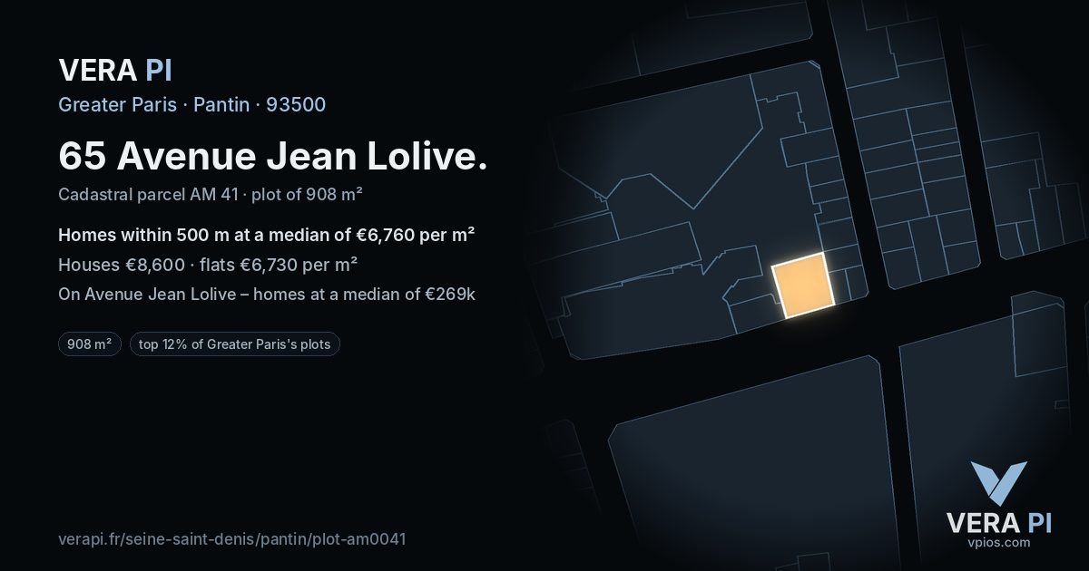65 Avenue Jean Lolive, Pantin at night – the plot lit, the parcels around coloured by the prices near them