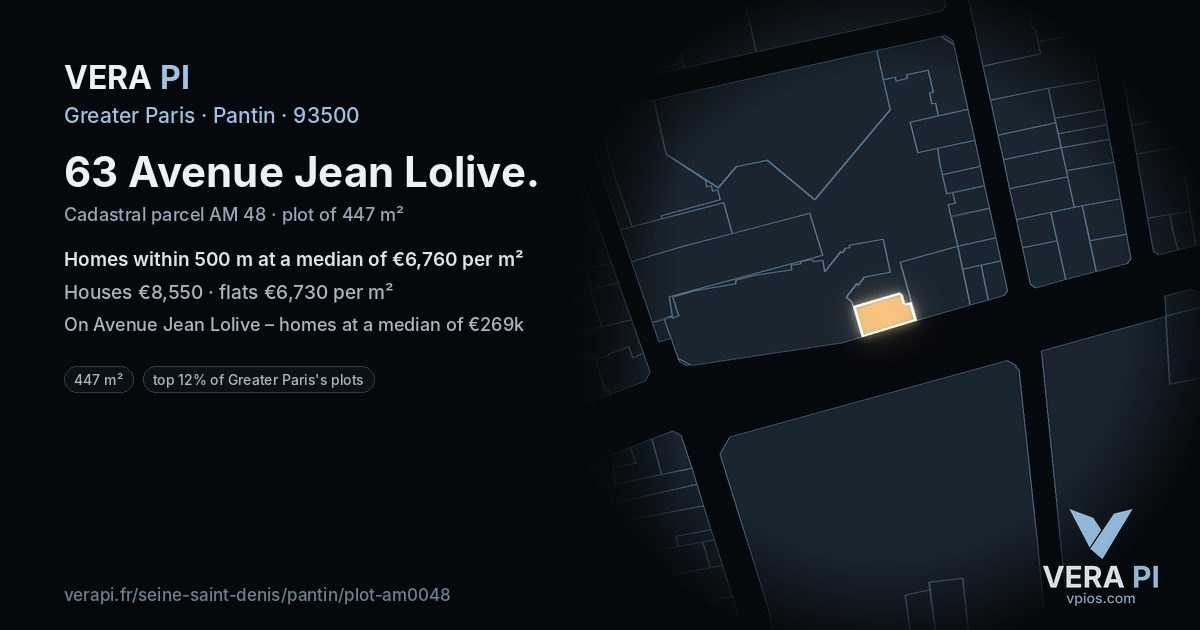 63 Avenue Jean Lolive, Pantin at night – the plot lit, the parcels around coloured by the prices near them