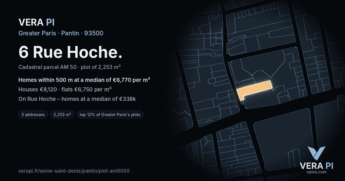 6 Rue Hoche, Pantin at night – the plot lit, the parcels around coloured by the prices near them