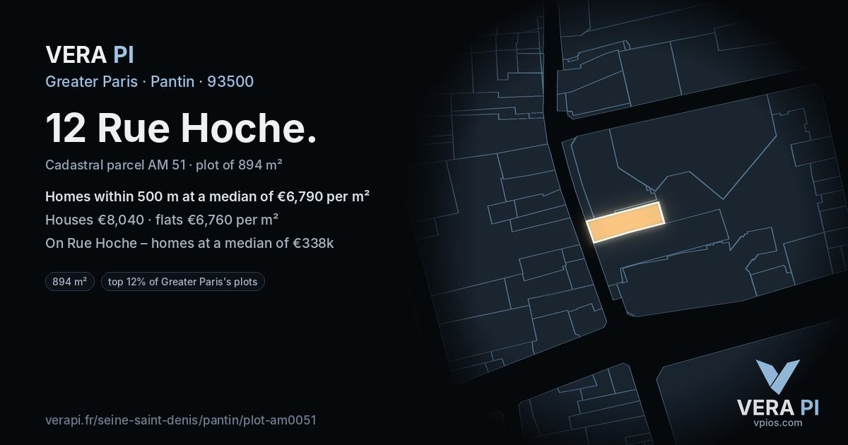 12 Rue Hoche, Pantin at night – the plot lit, the parcels around coloured by the prices near them
