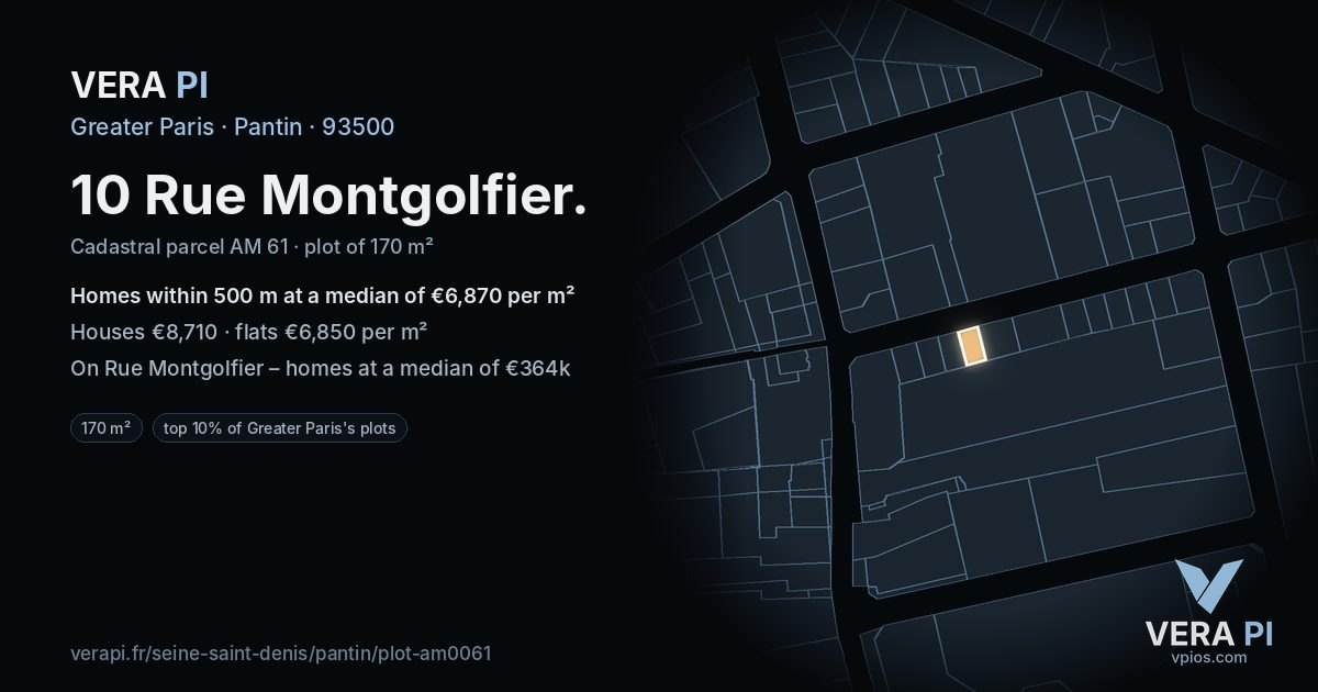 10 Rue Montgolfier, Pantin at night – the plot lit, the parcels around coloured by the prices near them