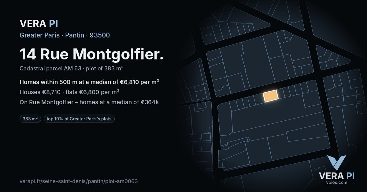 14 Rue Montgolfier, Pantin at night – the plot lit, the parcels around coloured by the prices near them