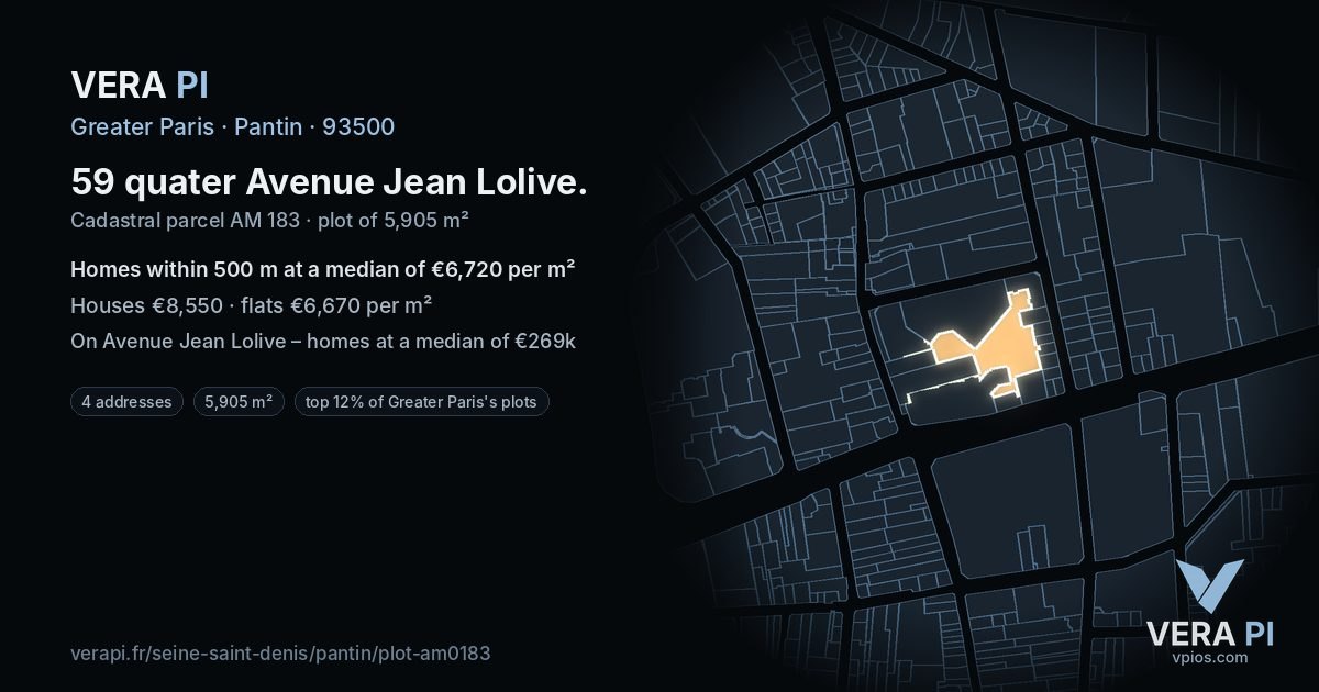 59 quater Avenue Jean Lolive, Pantin at night – the plot lit, the parcels around coloured by the prices near them