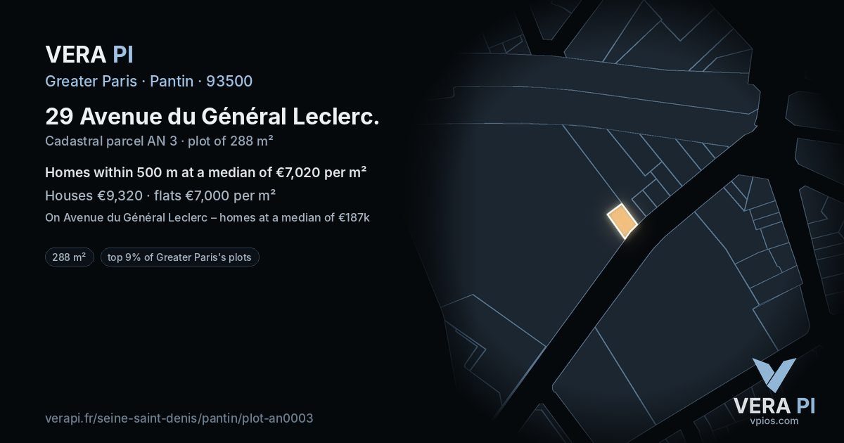 29 Avenue du Général Leclerc, Pantin at night – the plot lit, the parcels around coloured by the prices near them