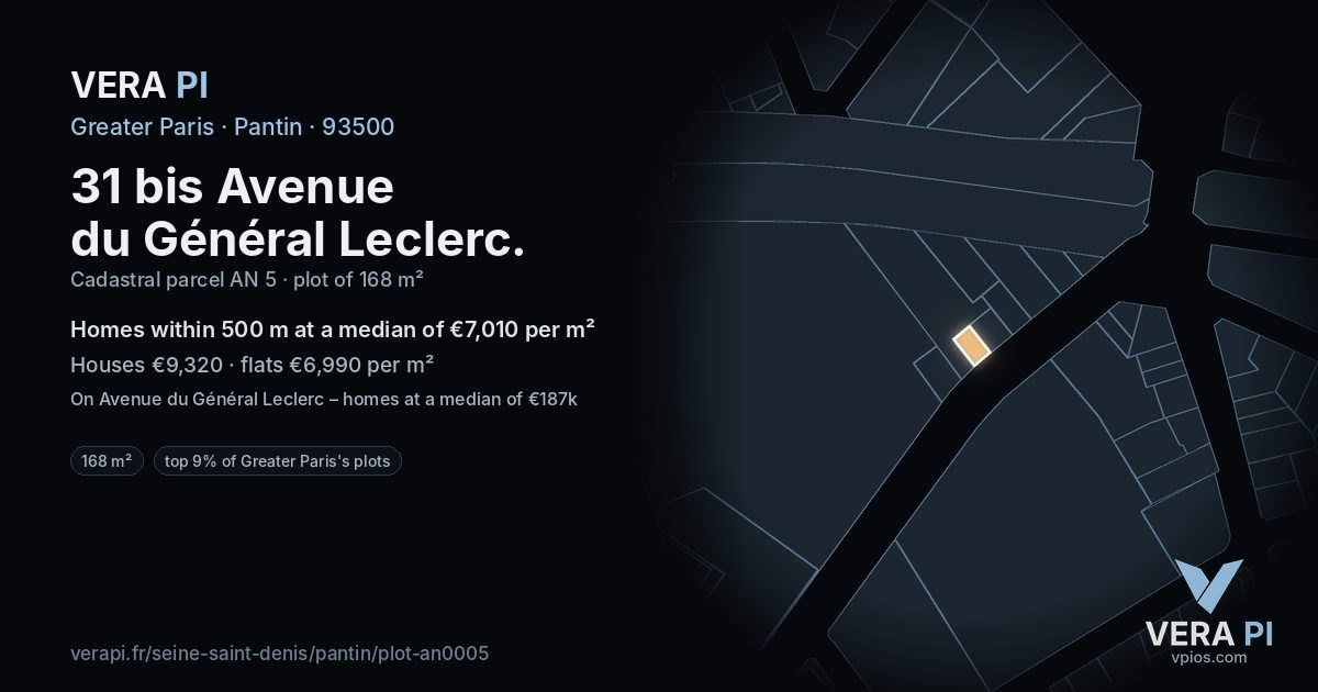 31 bis Avenue du Général Leclerc, Pantin at night – the plot lit, the parcels around coloured by the prices near them