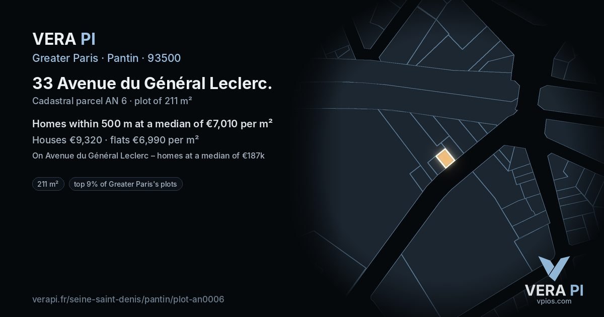33 Avenue du Général Leclerc, Pantin at night – the plot lit, the parcels around coloured by the prices near them