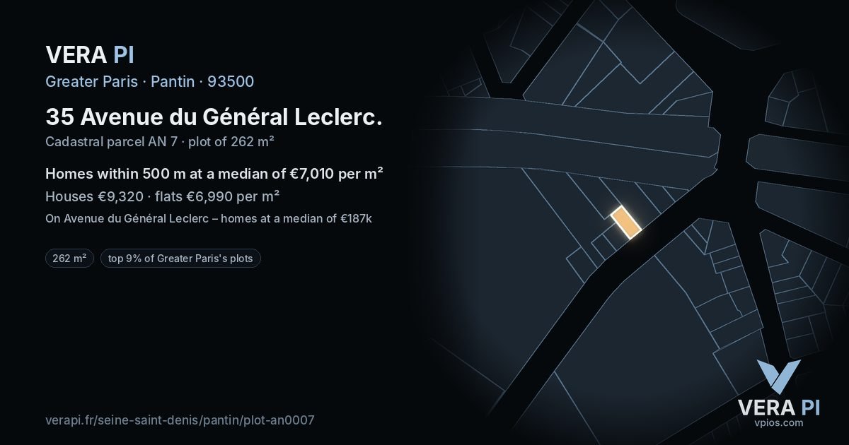 35 Avenue du Général Leclerc, Pantin at night – the plot lit, the parcels around coloured by the prices near them