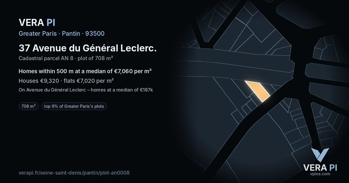37 Avenue du Général Leclerc, Pantin at night – the plot lit, the parcels around coloured by the prices near them