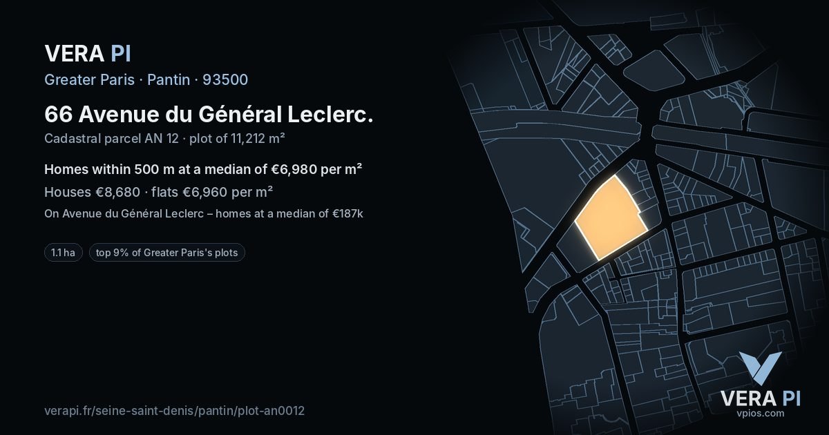66 Avenue du Général Leclerc, Pantin at night – the plot lit, the parcels around coloured by the prices near them