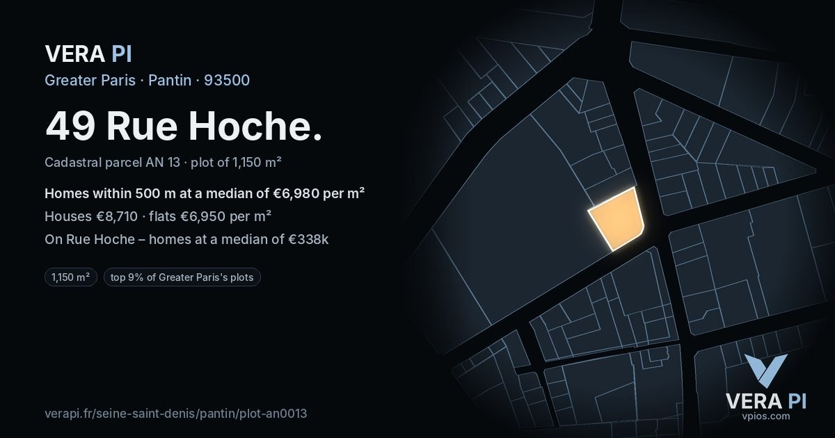 49 Rue Hoche, Pantin at night – the plot lit, the parcels around coloured by the prices near them