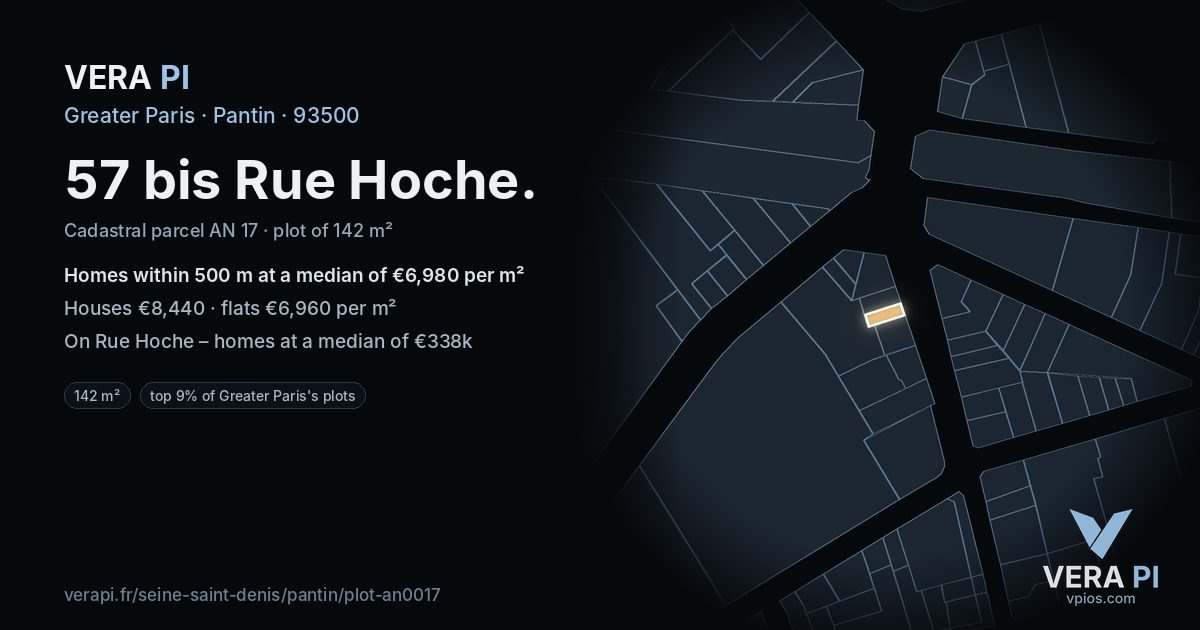 57 bis Rue Hoche, Pantin at night – the plot lit, the parcels around coloured by the prices near them