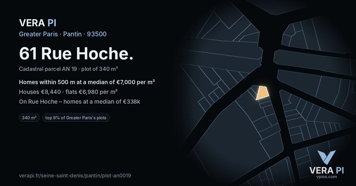 61 Rue Hoche, Pantin at night – the plot lit, the parcels around coloured by the prices near them