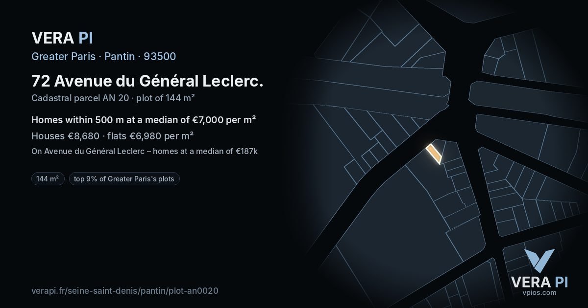 72 Avenue du Général Leclerc, Pantin at night – the plot lit, the parcels around coloured by the prices near them