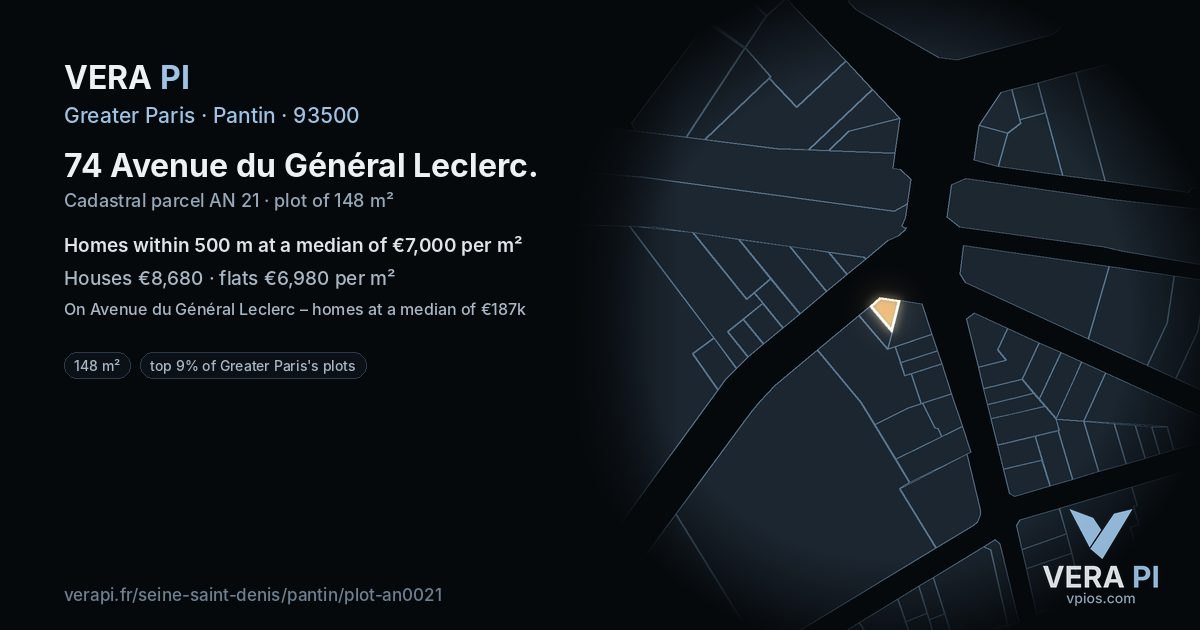 74 Avenue du Général Leclerc, Pantin at night – the plot lit, the parcels around coloured by the prices near them