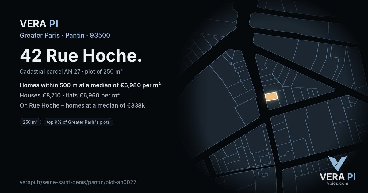 42 Rue Hoche, Pantin at night – the plot lit, the parcels around coloured by the prices near them