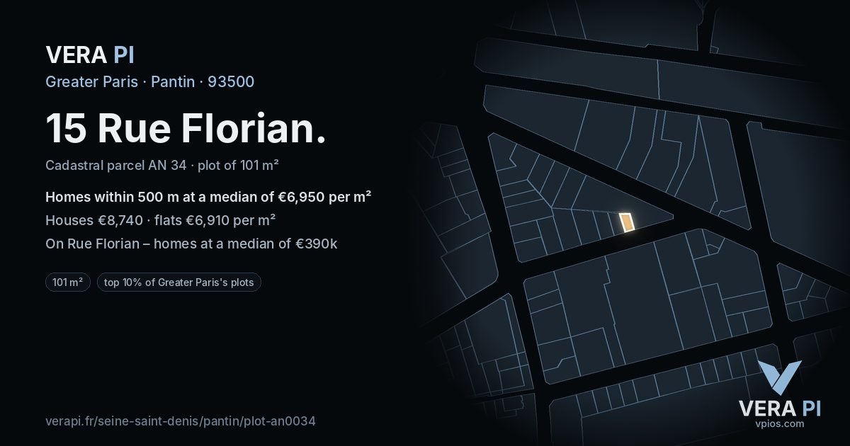 15 Rue Florian, Pantin at night – the plot lit, the parcels around coloured by the prices near them