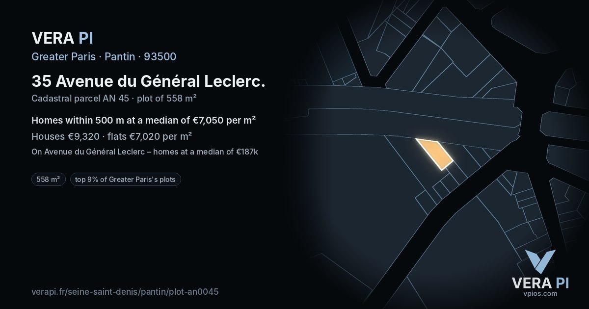 35 Avenue du Général Leclerc, Pantin at night – the plot lit, the parcels around coloured by the prices near them