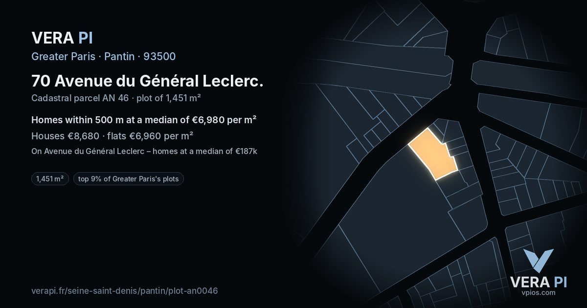 70 Avenue du Général Leclerc, Pantin at night – the plot lit, the parcels around coloured by the prices near them