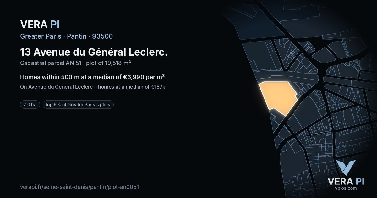 13 Avenue du Général Leclerc, Pantin at night – the plot lit, the parcels around coloured by the prices near them