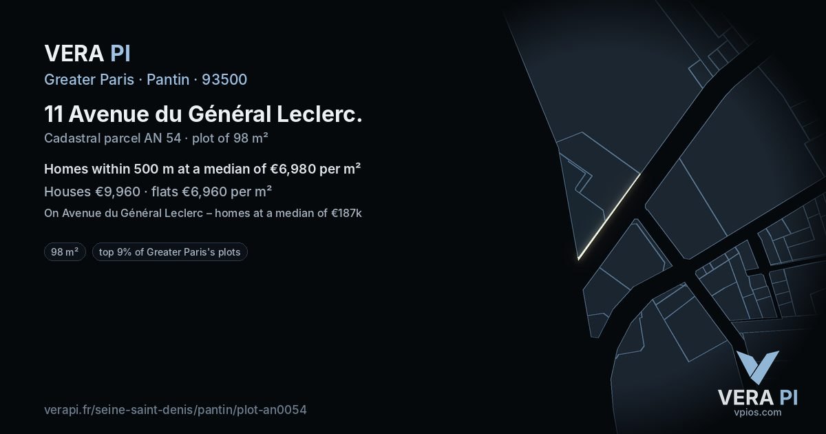 11 Avenue du Général Leclerc, Pantin at night – the plot lit, the parcels around coloured by the prices near them