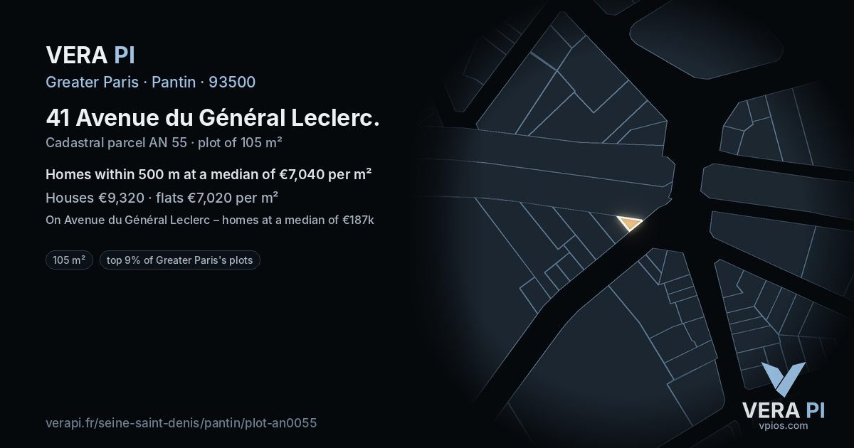 41 Avenue du Général Leclerc, Pantin at night – the plot lit, the parcels around coloured by the prices near them