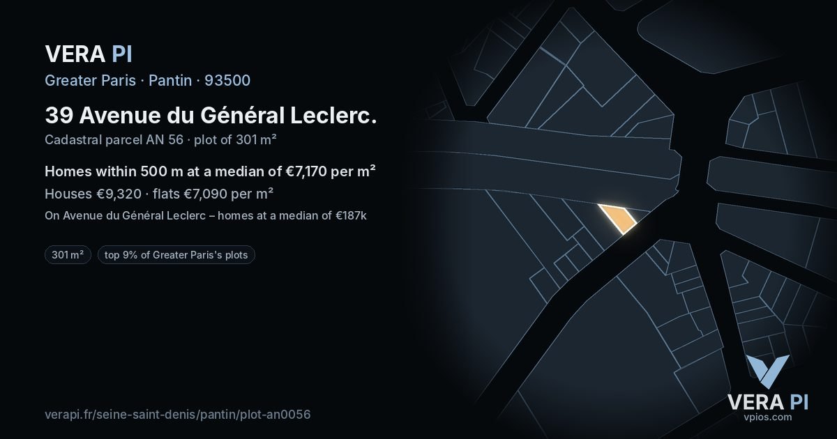 39 Avenue du Général Leclerc, Pantin at night – the plot lit, the parcels around coloured by the prices near them
