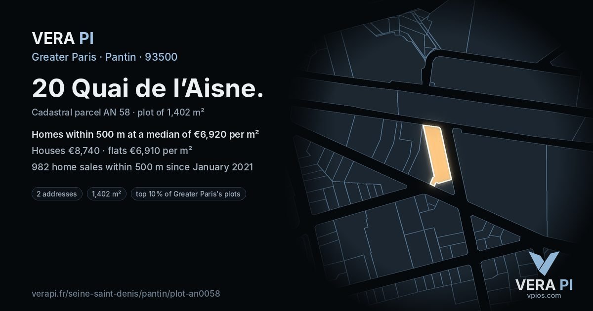 20 Quai de l’Aisne, Pantin at night – the plot lit, the parcels around coloured by the prices near them