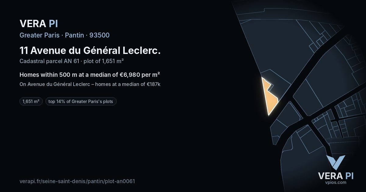 11 Avenue du Général Leclerc, Pantin at night – the plot lit, the parcels around coloured by the prices near them